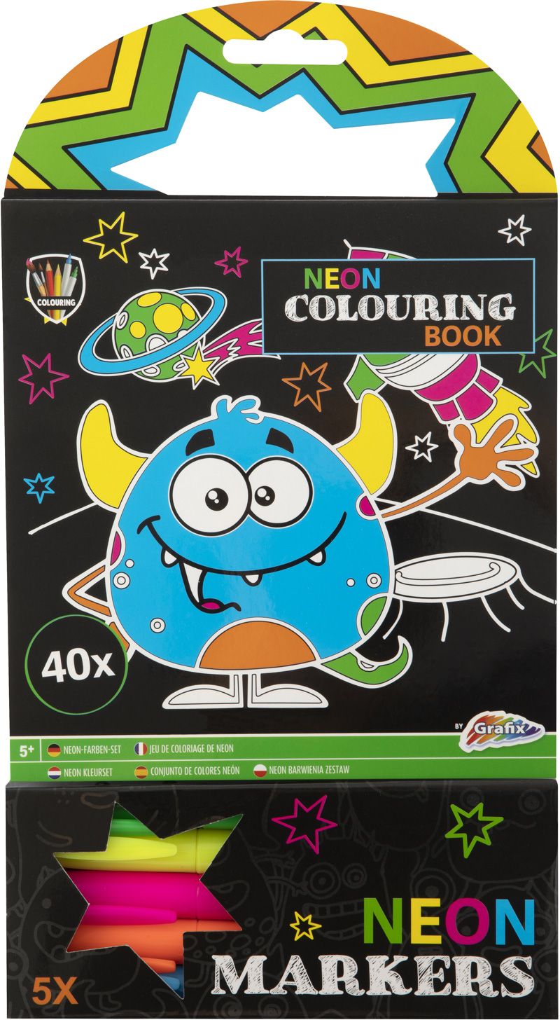 Carte de colorat Grafix - Monster, Cu 5 Markere Neon