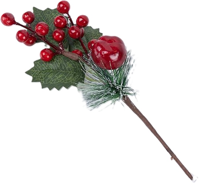 Decorațiuni de Crăciun Eurolamp - Creangă cu fructe de pădure roșii și un măr, 26 cm