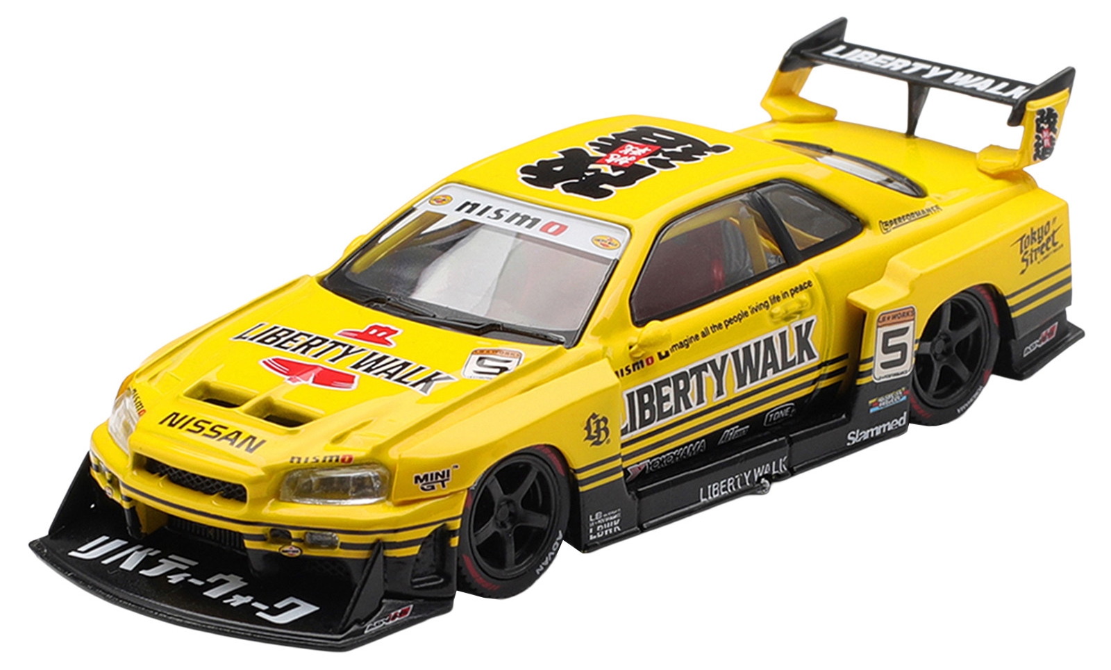Model colecționabil Mini GT Mașini de curse - Nissan Skyline GT-R (R34N) LB-ER34 Super Silhouette SKYLINE (Galben sport) (2025) (RHD) (Ambalaj blister)