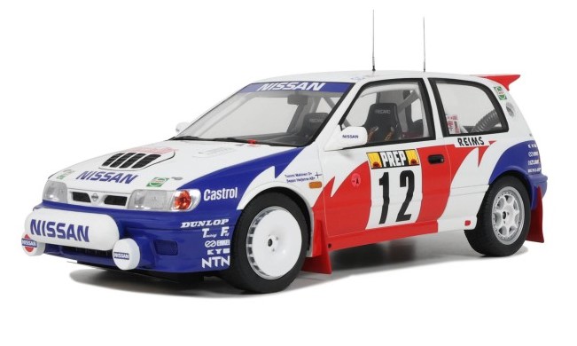Model de colecție  OTTOMobile Competitiv: Mașini  - Nissan Sunny GTI-R White Tommi Makinen Rallye Monte Carlo (1992)