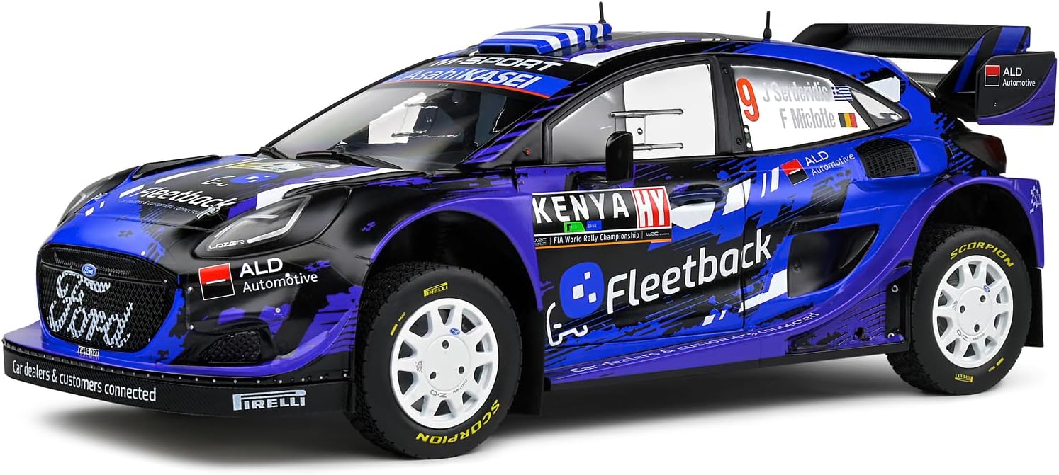 Model de colecție SOLIDO Curse: Mașini - Ford Puma Rally1 #9 Serderidis/Miclotte Rally Kenya (Blue) (2022)