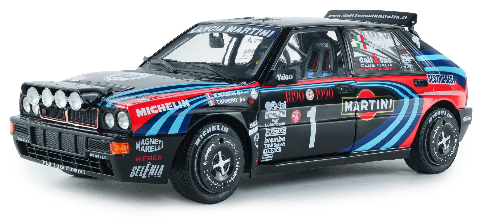 Model colecționar SOLIDO Mașini de curse - Lancia Delta HF Integrale #1 A.Sacco TRIBUTE TO BIASON Rallye Monte Carlo 1990