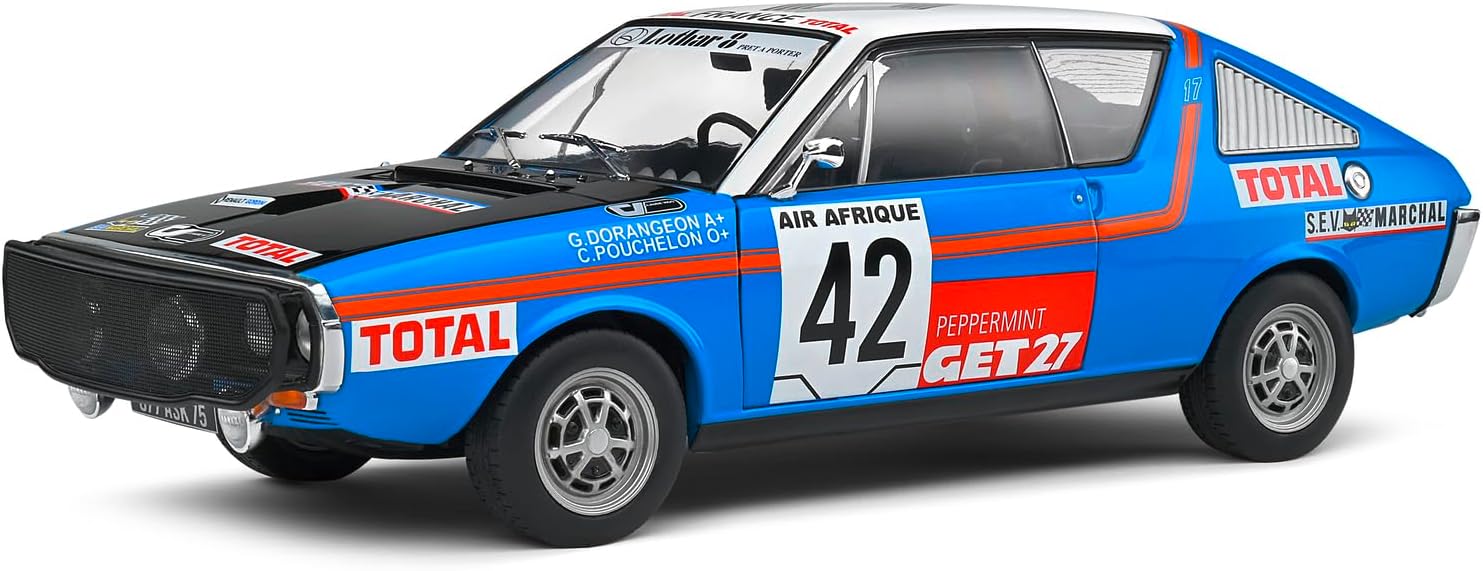 Model de colecționar  SOLIDO Curse: Mașini  - Renault 17 Blue #42 Pouchelon/Dorangeon Rallye Abidjan Nice 1976