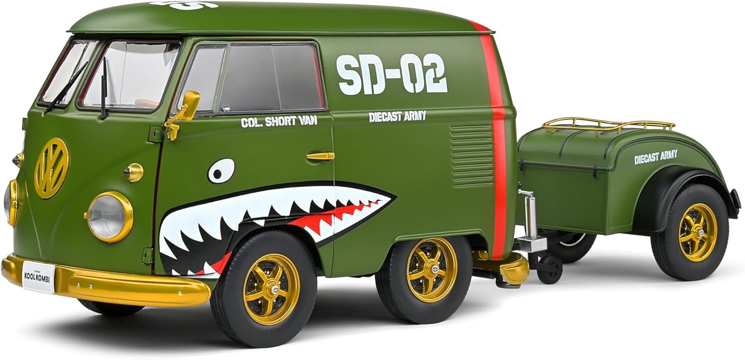 Model de colecție SOLIDO Modern: Mașini - Volkswagen Transporter T1 Kool Kombi Army Fighter (Green) (1950)