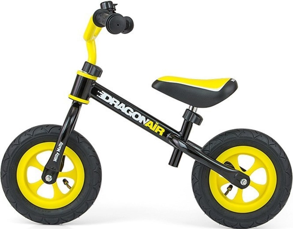 Bicicletă de echilibru Milly Mally -  Dragon Air, neagră/galbenă