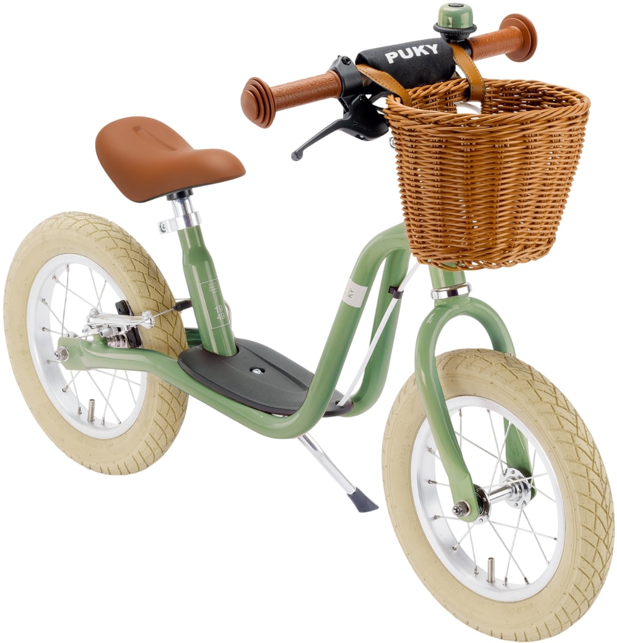 Bicicletă de echilibru Puky - LR XL BR Classic, cu frână și coș, verde retro