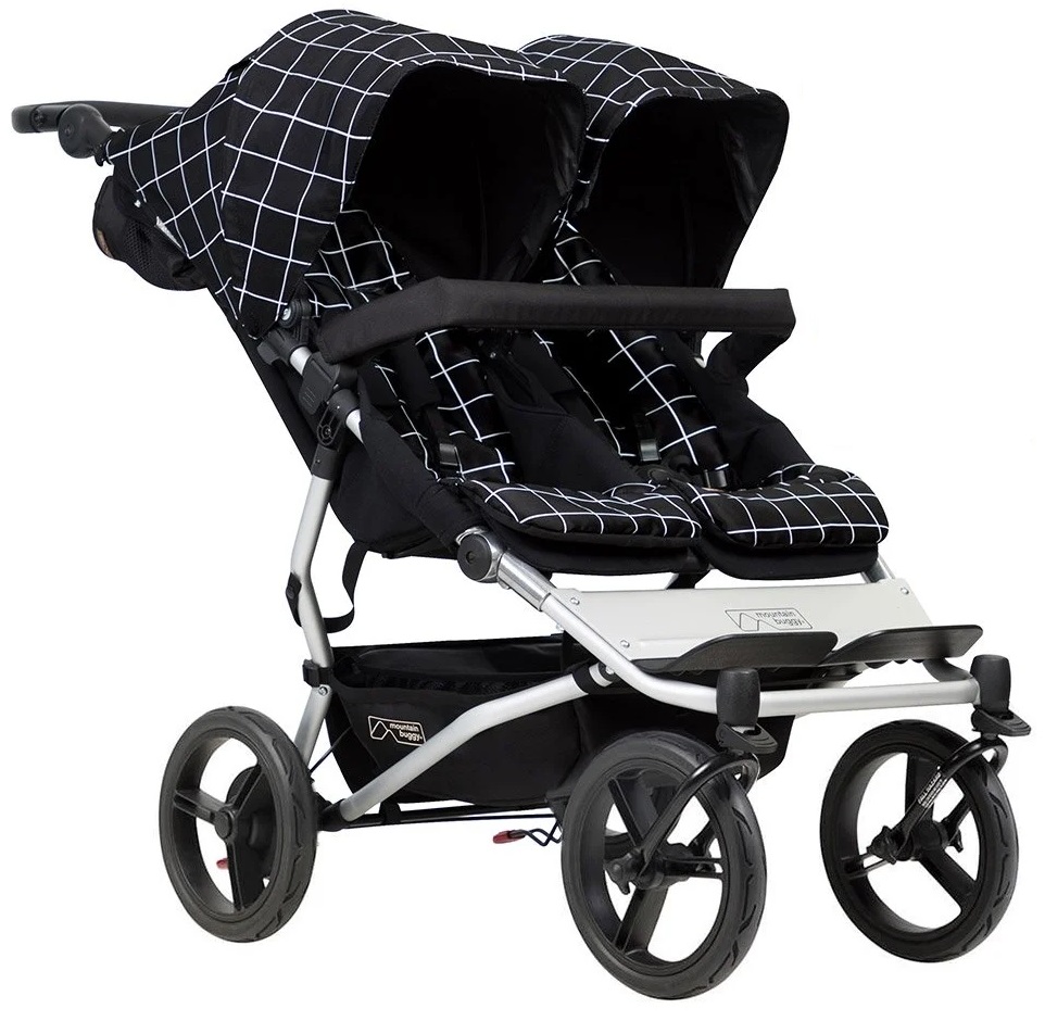 Cărucior pentru gemeni Mountain Buggy - Duet V3, alb-negru