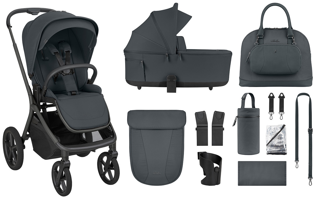 Cărucior combinat 2 în 1 pentru bebeluși KikkaBoo Platinum – Goya, Graphite