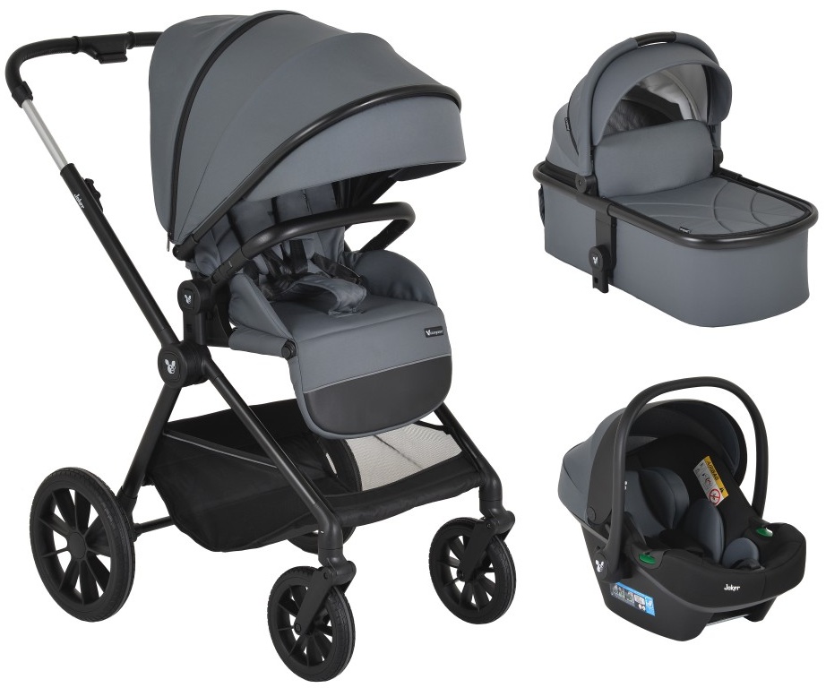 Cărucior combinat 3 în 1 pentru bebeluși Cangaroo - Joker, Mineral-Grey