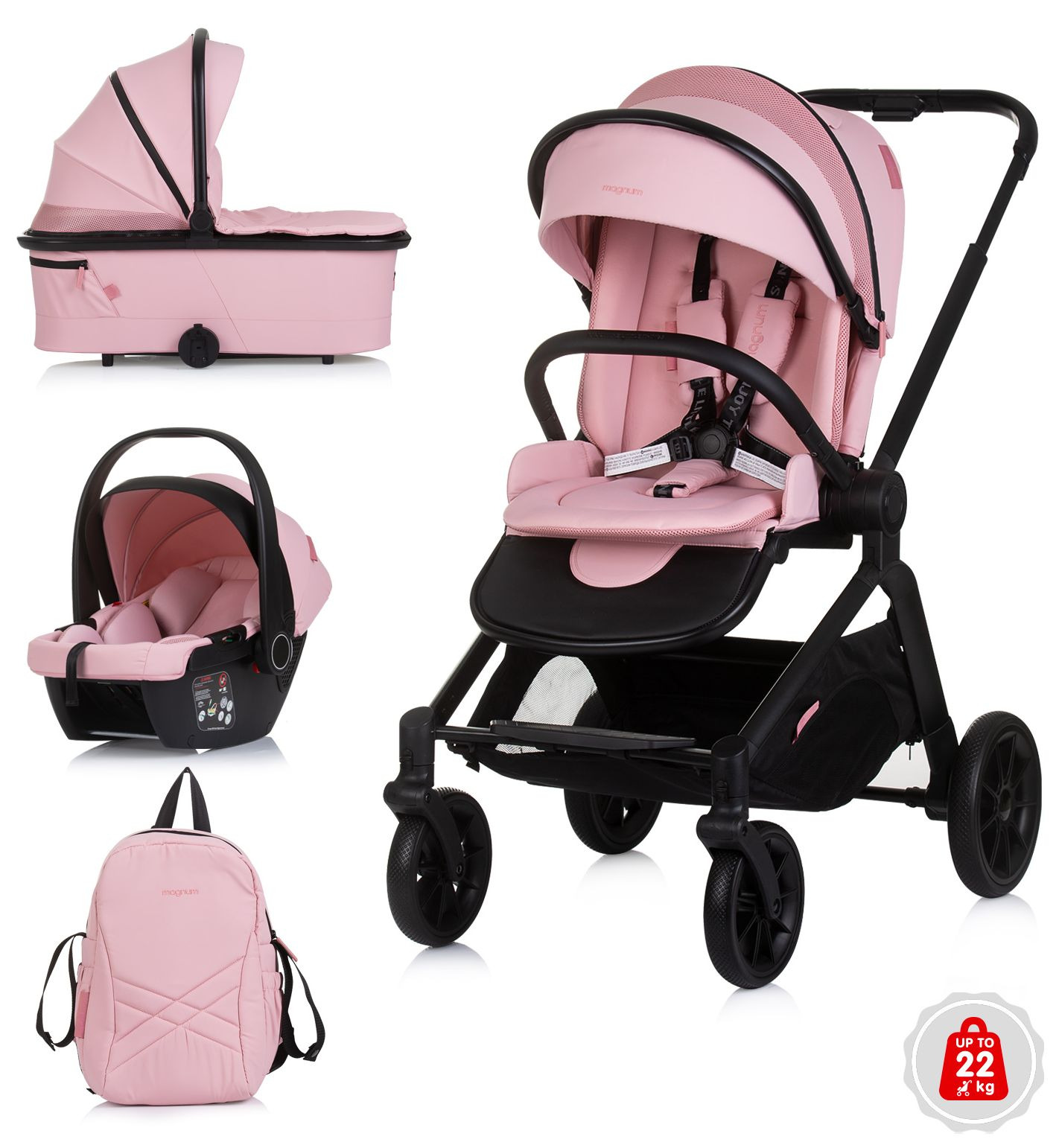 Carucior combinat 3 in 1 pentru bebelusi  Chipolino - Magnum , marshmallow