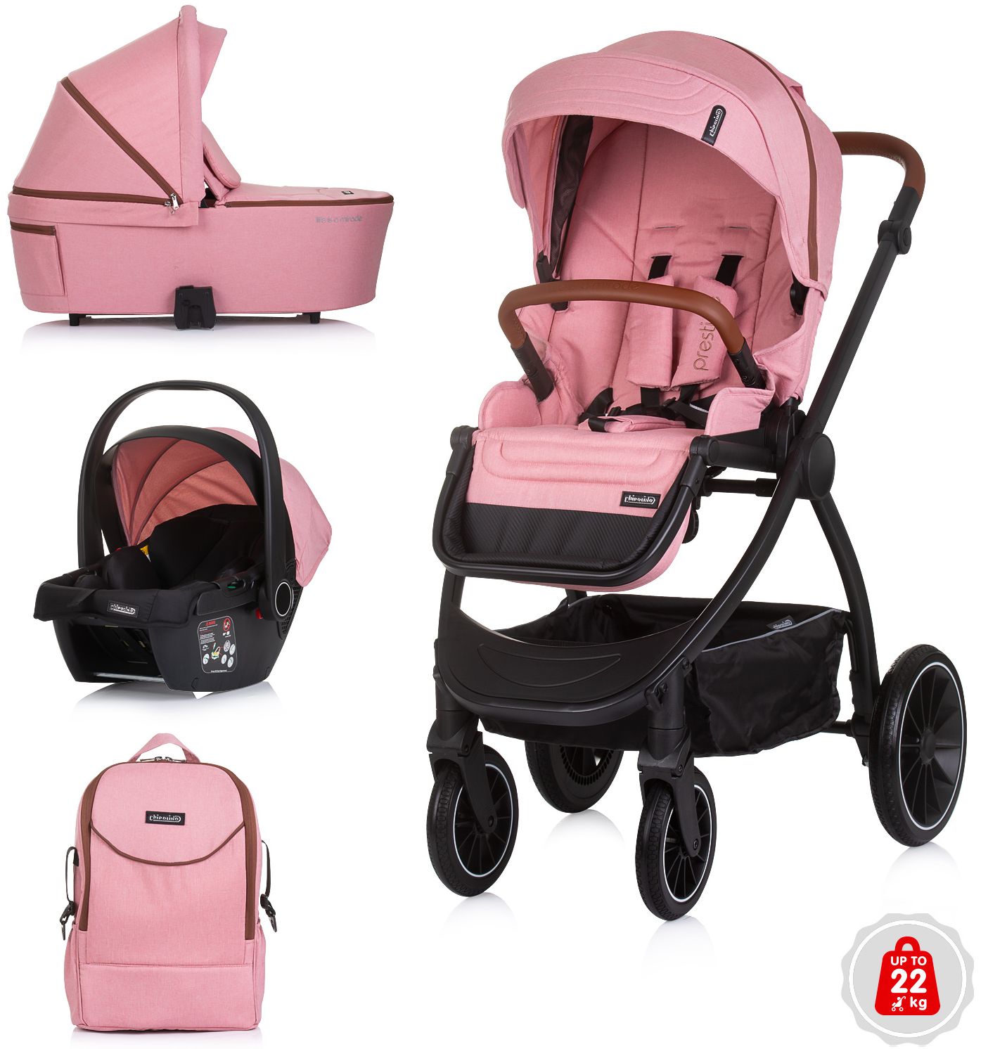 Carucior combinat 3 in 1 pentru bebelusi  Chipolino - Prestige,  marshmallow