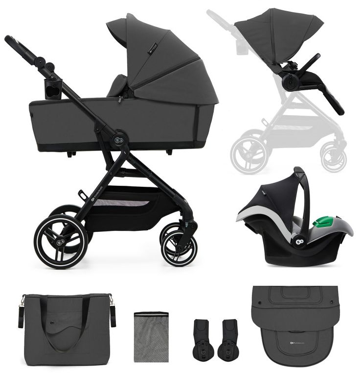 Cărucior combinat 3 în 1 pentru bebeluși KinderKraft - Yoxi, Moonlight Grey