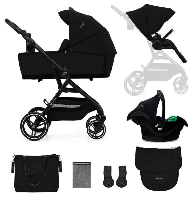 Cărucior combinat 3 în 1 pentru bebeluși KinderKraft - Yoxi, Pure Black