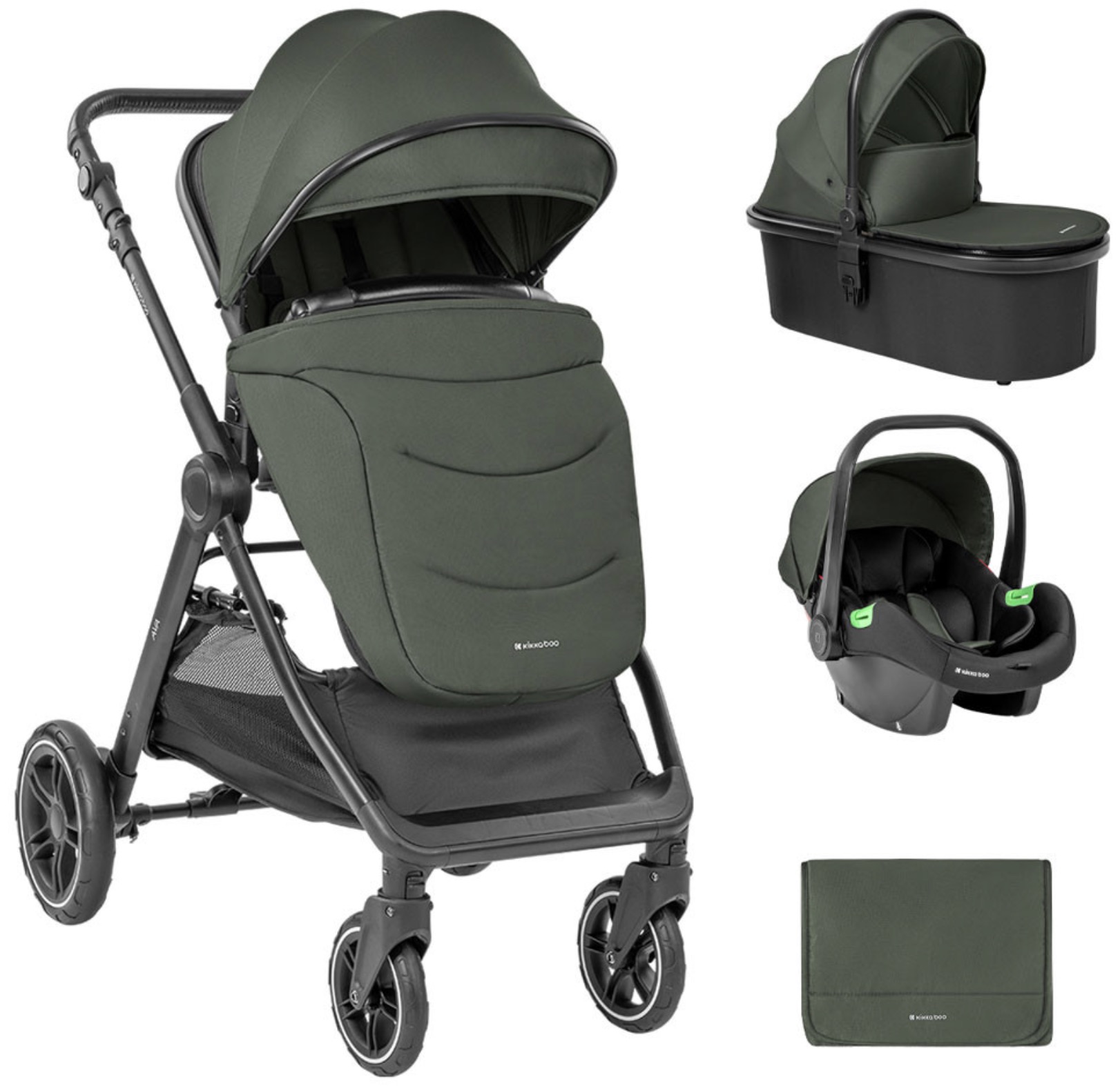 Cărucior combinat 3 în 1 pentru bebeluși KikkaBoo - Ava, Army Green