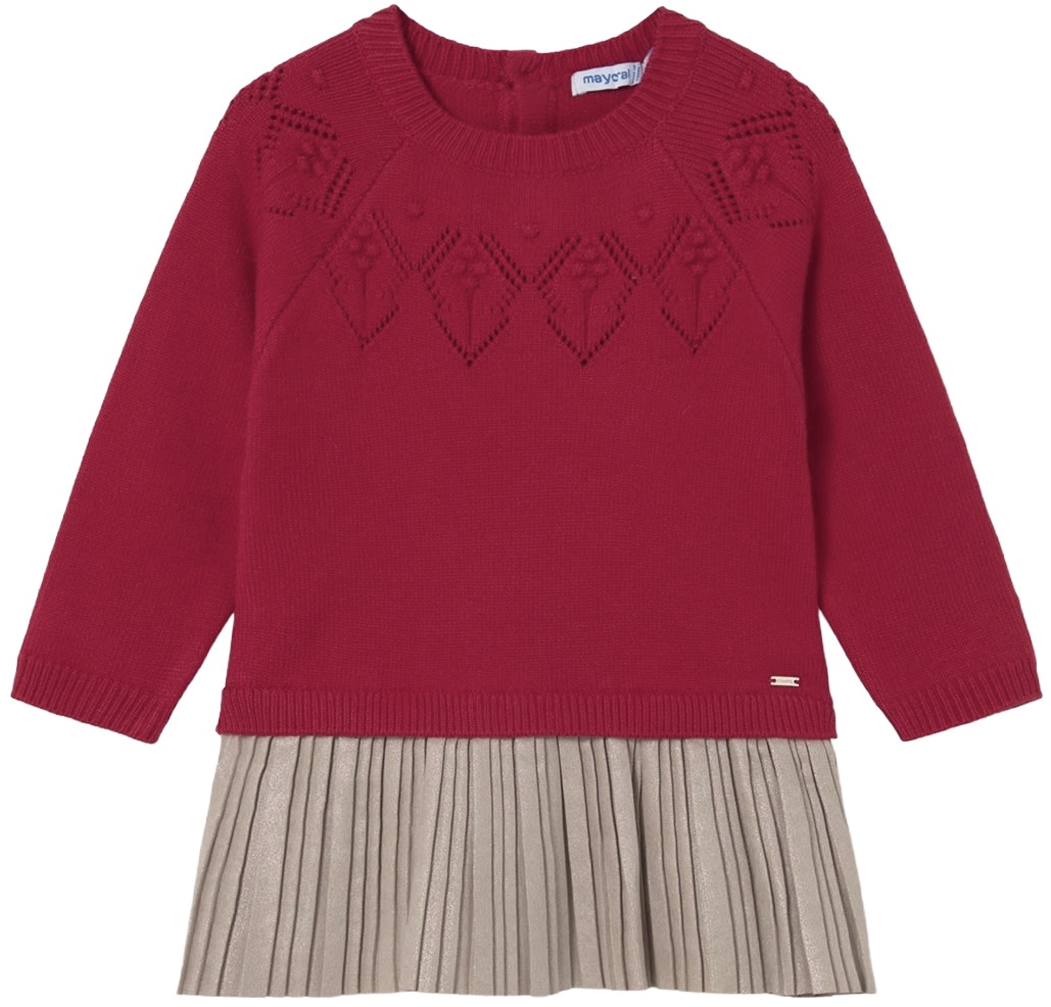 Rochie combinată Mayoral - Cu mâneci raglan și pulover, roşu, 18 luni