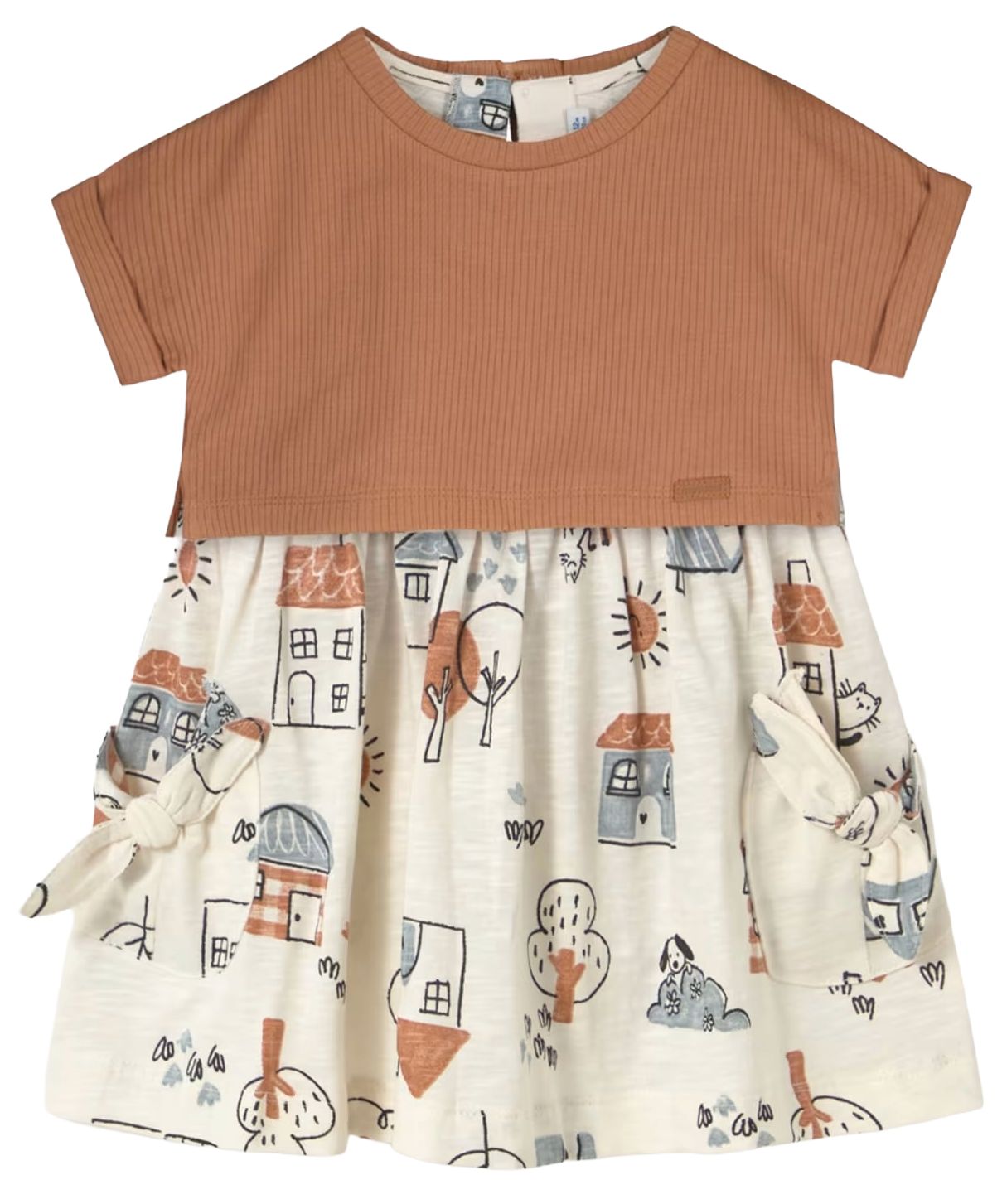 Rochie combinată Mayoral - Bluză cu mânecă scurtă și rochie fără mâneci, caramel, 12 luni