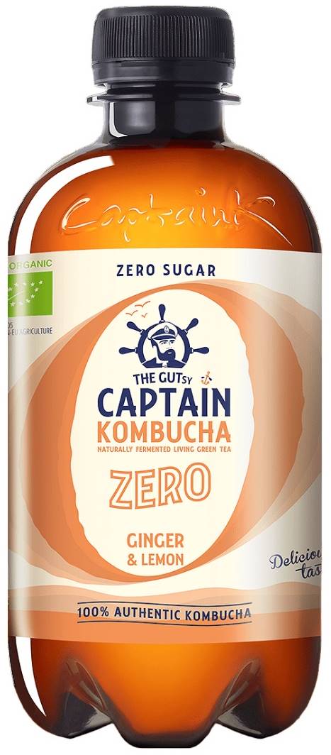 Kombucha cu ghimbir și lămâie, fără zahăr, 400 ml, Captain Kombucha