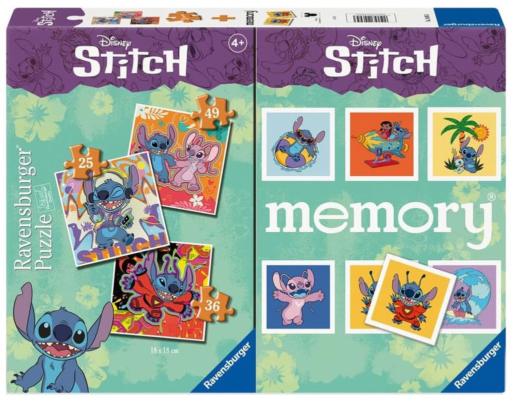Set de 3 puzzle-uri și joc de memorie Ravensburger - Stitch