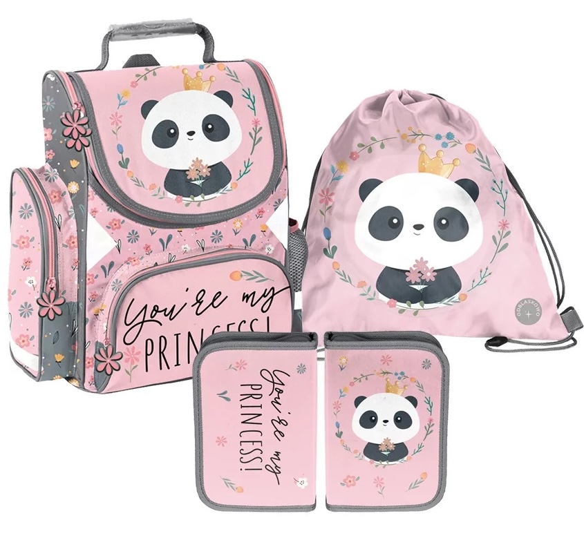 Set 3 în 1 Paso Panda - Princess, ghiozdan, penar și sac de sport