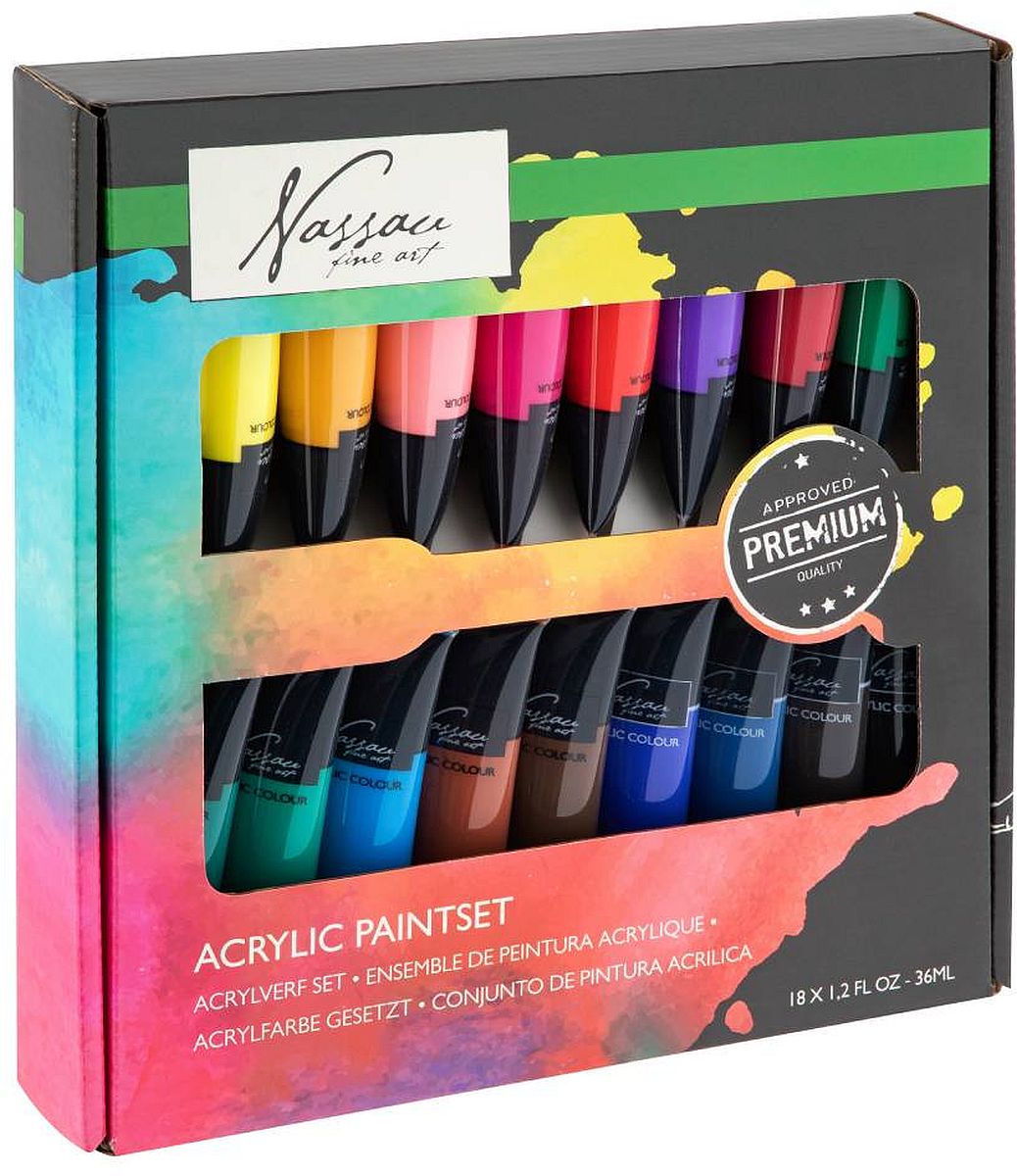 Set de vopsea acrilică Nassau Fine Art - 18 x 36 ml