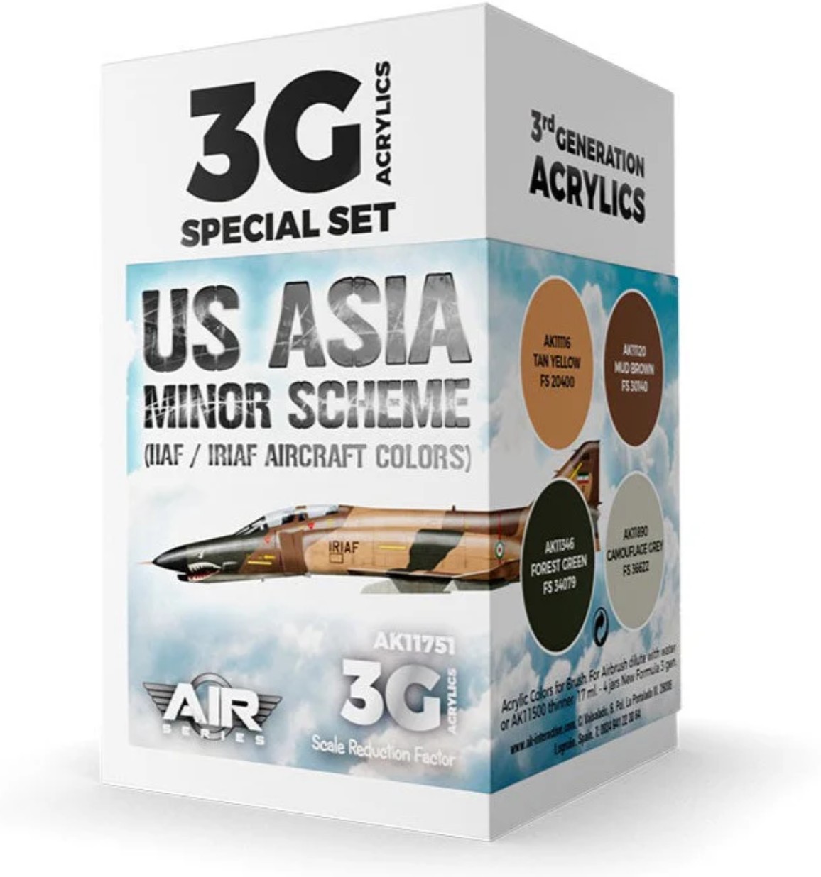 Set de vopsele acrilice de nouă generație AK Interactive - US Asia Minor Scheme (IIAF/IRIAF Aircraft) (AK11751) (4 x 17 ml)