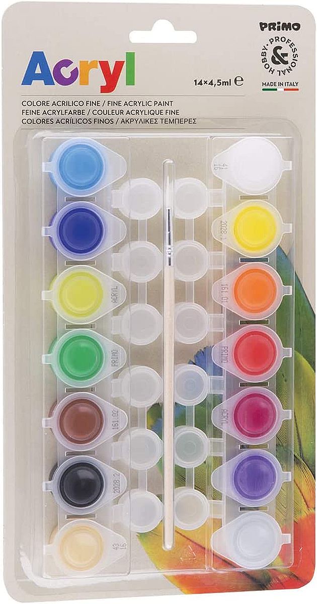 Set de vopsele acrilice Primo H&P - 14 culori x 4,5 ml, în borcane