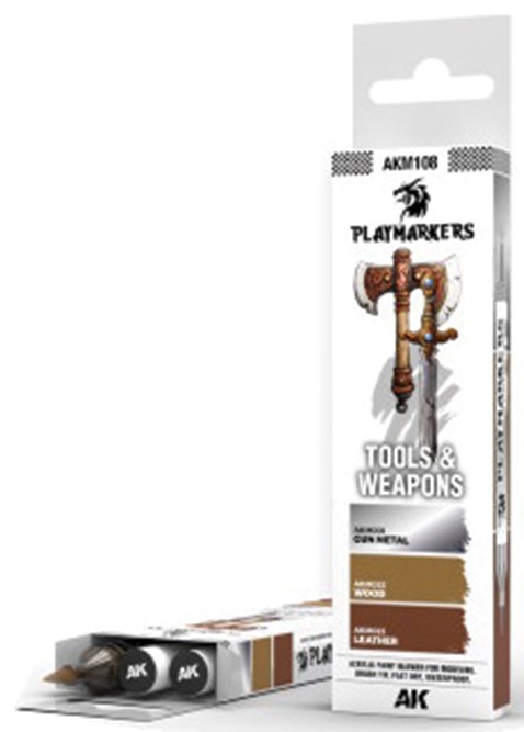 Set de markere acrilice AK Interactive - Playmarkers: Tools & Weapons - 3 buc (AKM108)