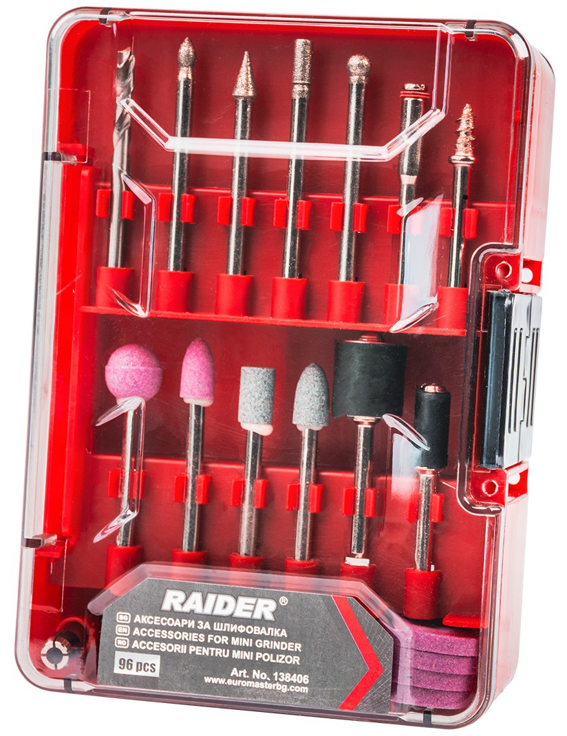 Set accesorii șlefuitor Raider - 96 piese, cu husă