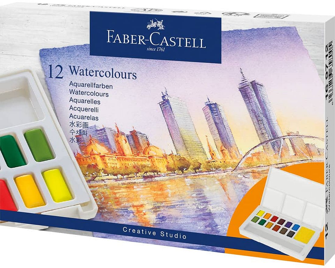 Set de vopsele acuarela Faber-Castell - 12 culori, in cutie