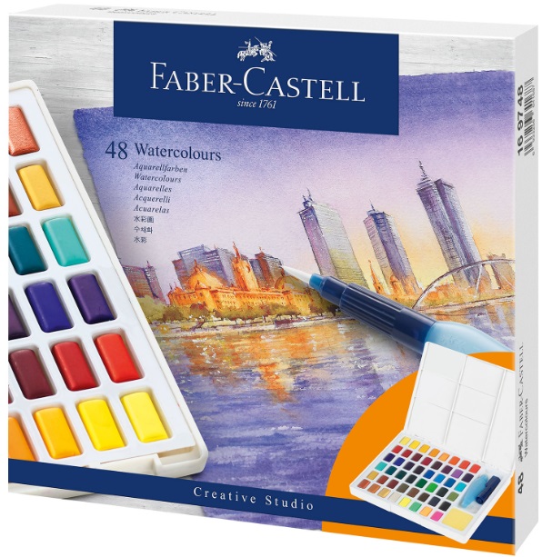 Set de vopsele de acuarelă Faber-Castell - 48 de culori, în cutie