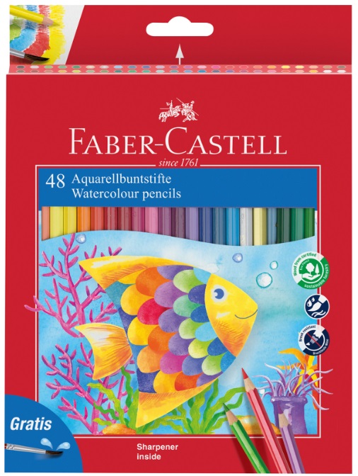 Set de creioane de acuarelă Faber-Castell - 48 de culori, cu pensulă