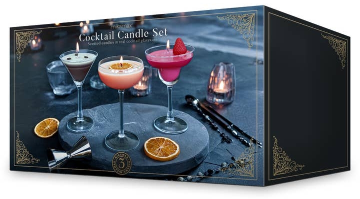 Set de lumânări parfumate Mikamax - Pahare de cocktail, 3 buc