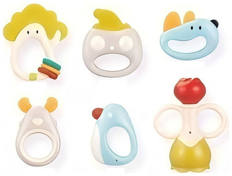 Set de zornăitoare pentru bebeluși Raya Toys - Shake the Baby Dinosaur, cu jucării dentare, 6 bucăți