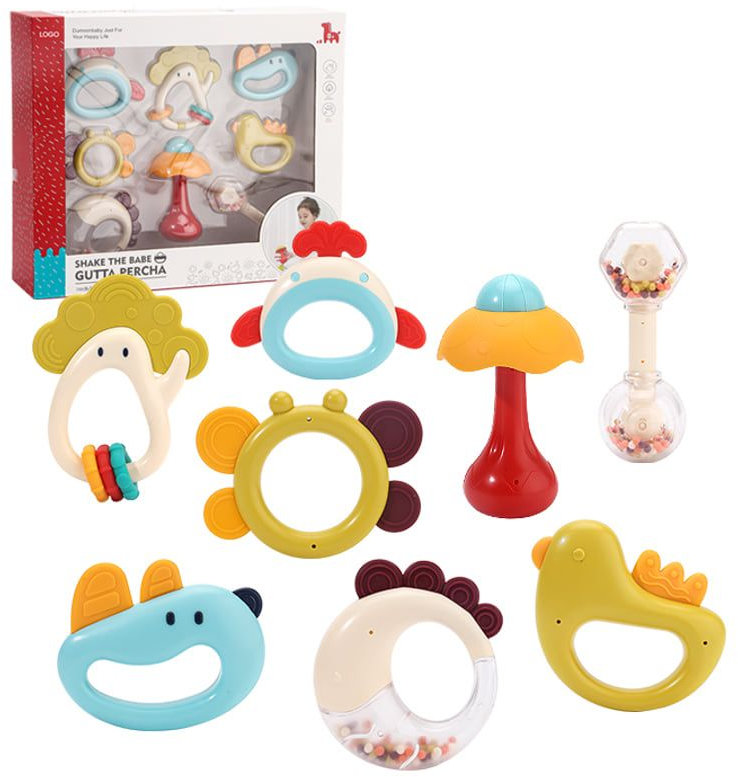 Set de zornăitoare pentru bebeluși Raya Toys - Shake the Baby, cu inele dentiționale, 8 bucăți