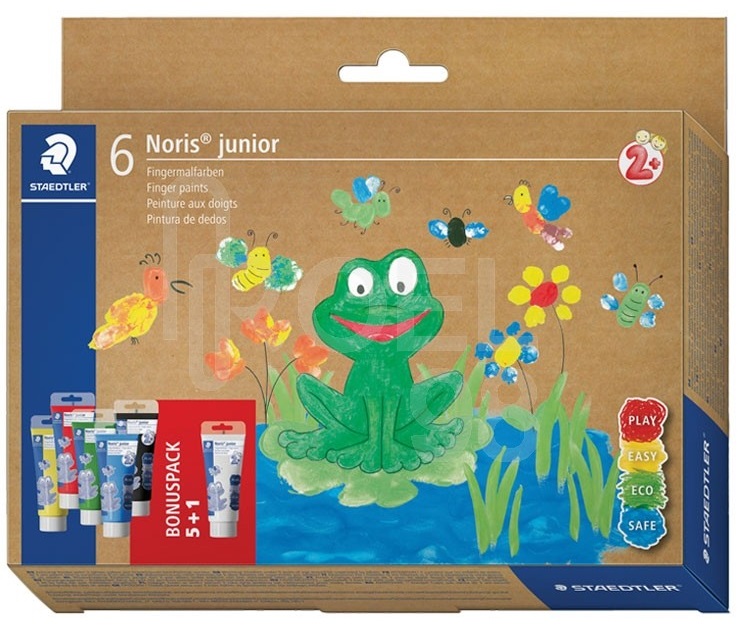 Set de vopsea pentru degete Staedtler Noris Junior - 6 Culori x 75 ml