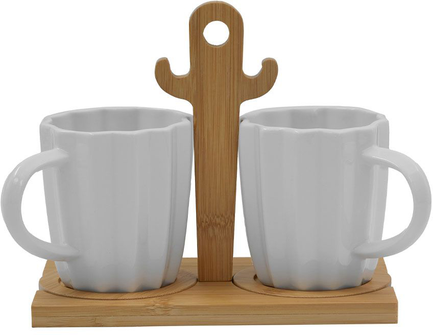 Set de cești de espresso  Maison - Cactus,cu bază de bambus, 2 buc., 360 ml