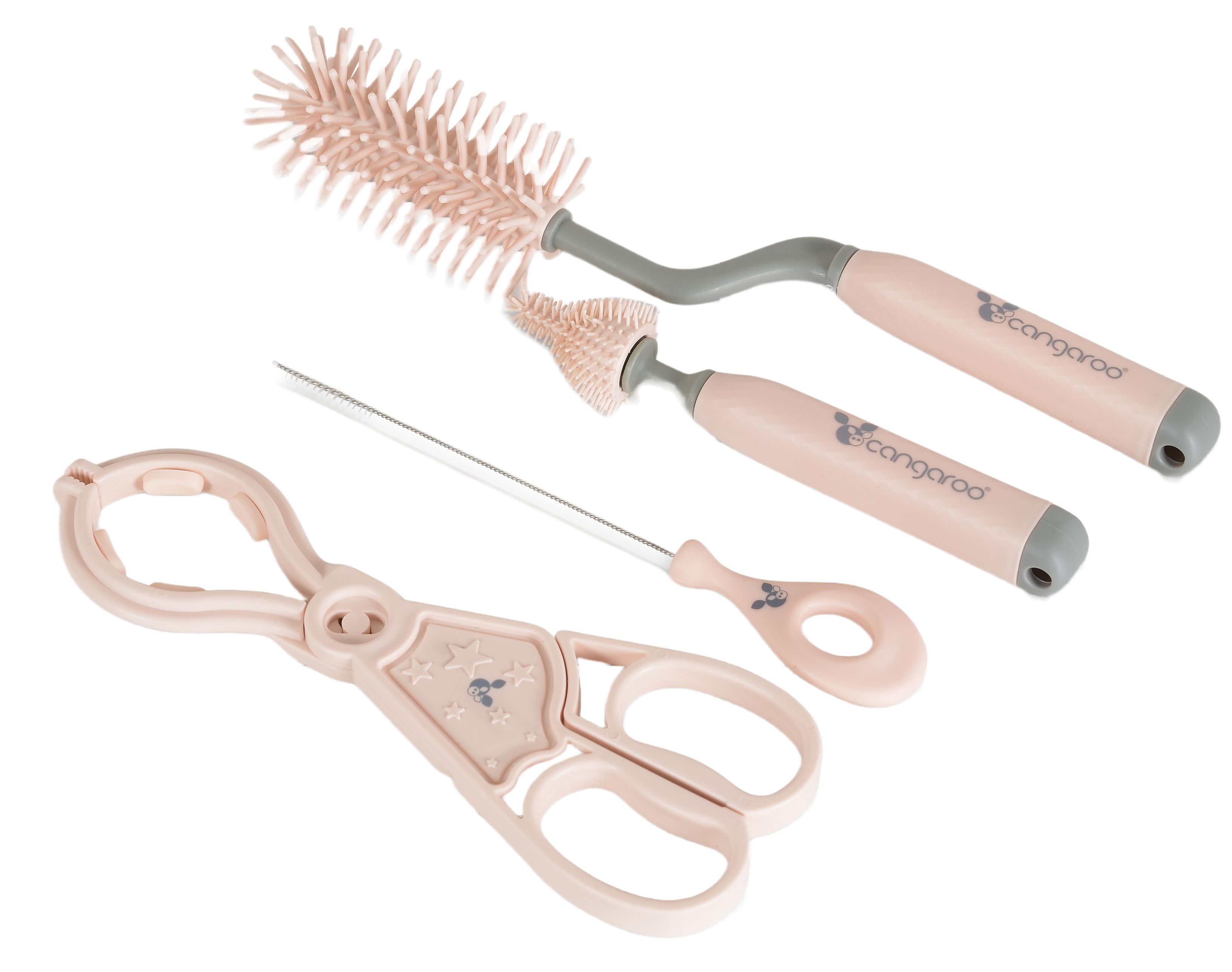 Set de perii si cleme pentru biberoane Cangaroo - roz