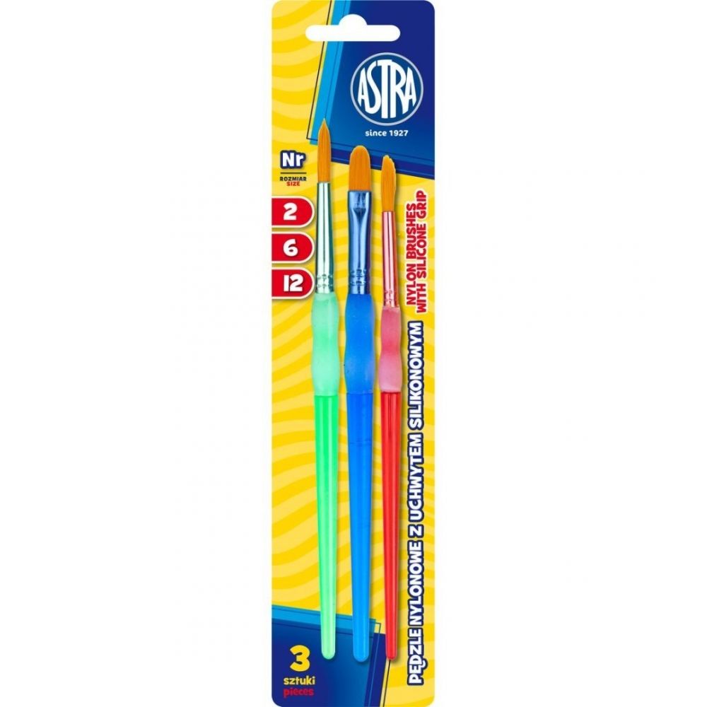 Set de pensule de pictură Astra - Cu mâner ergonomic, 3 buc