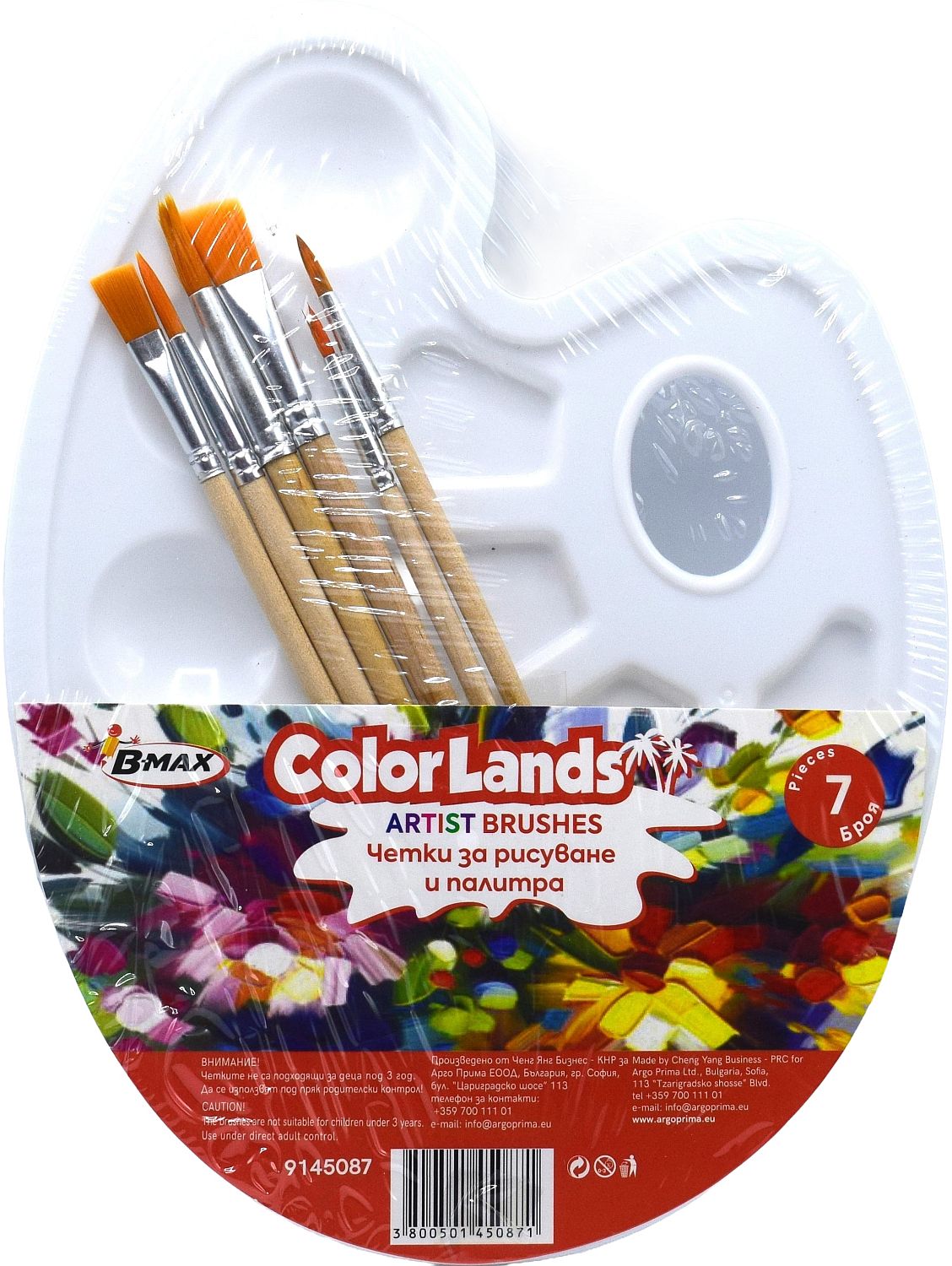 Set de pensule de pictură B-MAX Color Lands - 6 buc, cu paletă