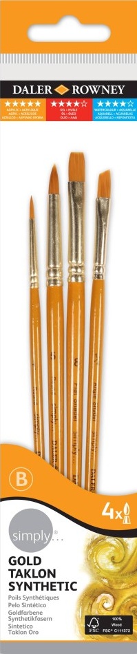 Set de pensule de pictură Daler-Rowney Simply - Gold Taklon, 4 buc