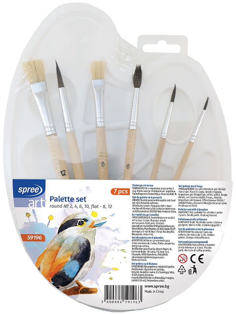 Set pensule pictură Spree Art -6 piese, cu paletă