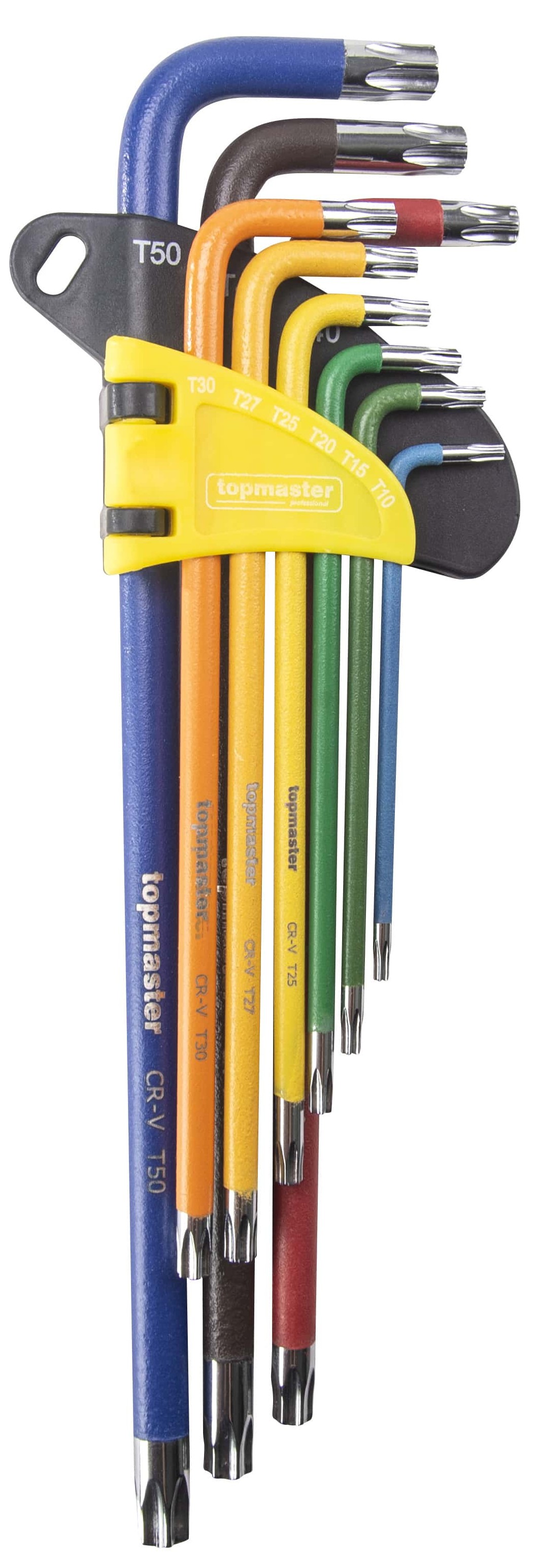 Set de hexagoane lungi colorate Top Master - Torx, cu orificiu, TT10-50, 9 buc, CR-V