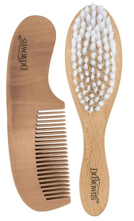 Set perie si pieptene din lemn Dr. Brown's