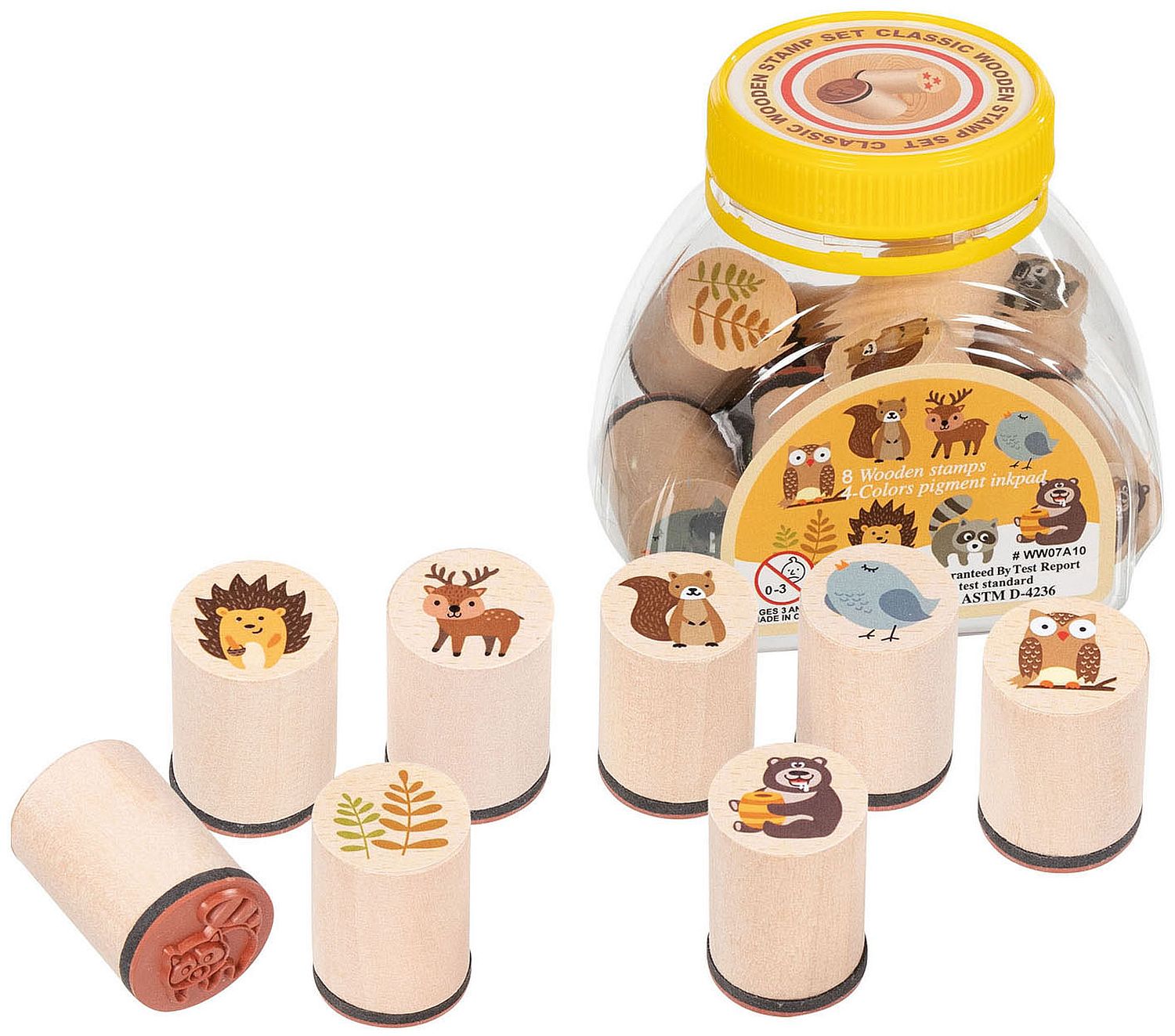 Set de ștampile din lemn Goki - Animale de pădure, 8 buc