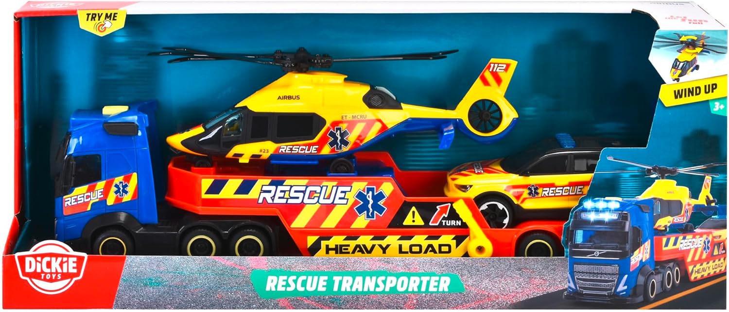 Set Dickie Toys - Camion de transport cu elicopter de salvare