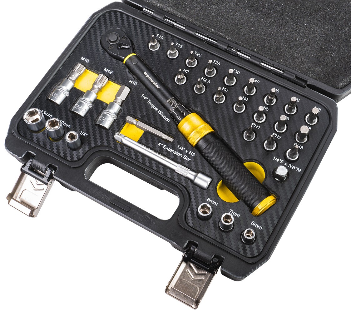 Set chei dinamometrice cu tubulare și extensie Top Master - 35 piese, 1/4'', 5 - 25 Nm