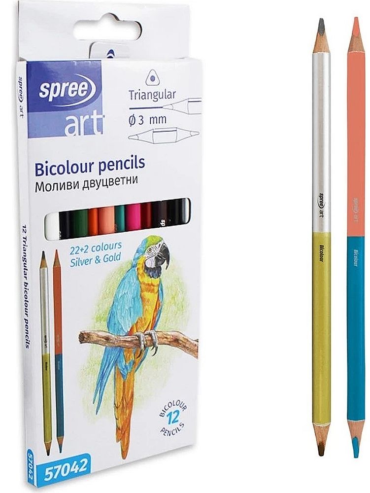 Set de creioane cu două capete Spree Art - Triunghiulare, Ø 3 mm, 12 x 2 bucăți