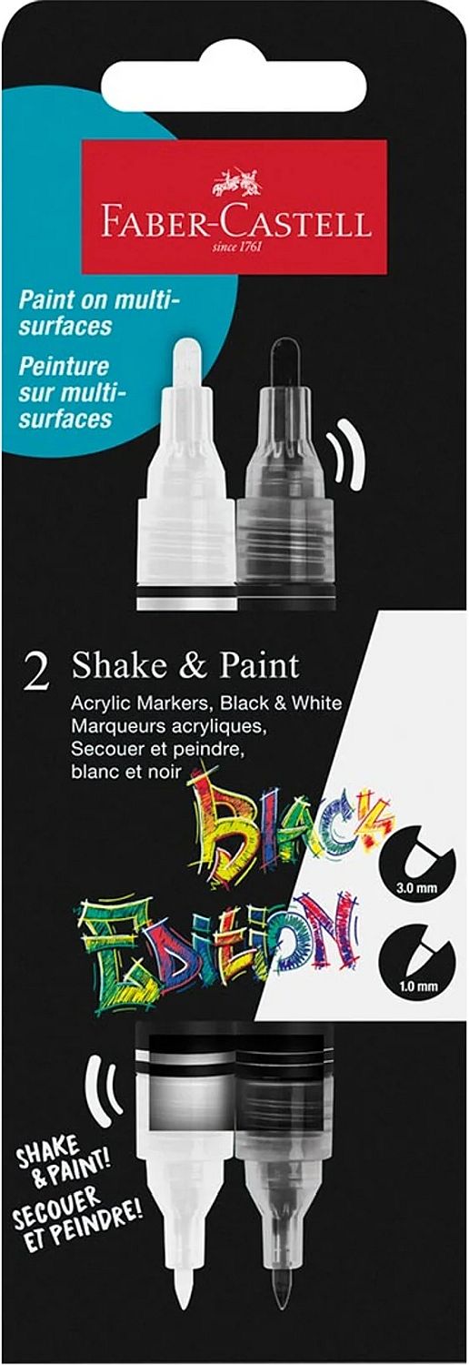 Set de markere acrilice cu două capete Faber-Castell Black Edition - Alb și negru