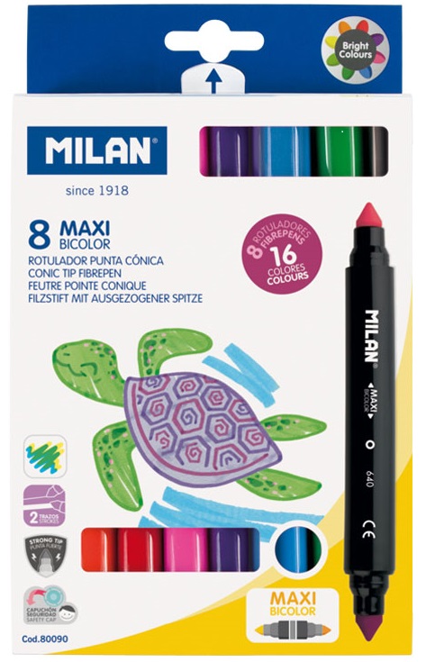 Set carioci cu 2 varfuri Milan - Maxi Bicolour, 16 culori