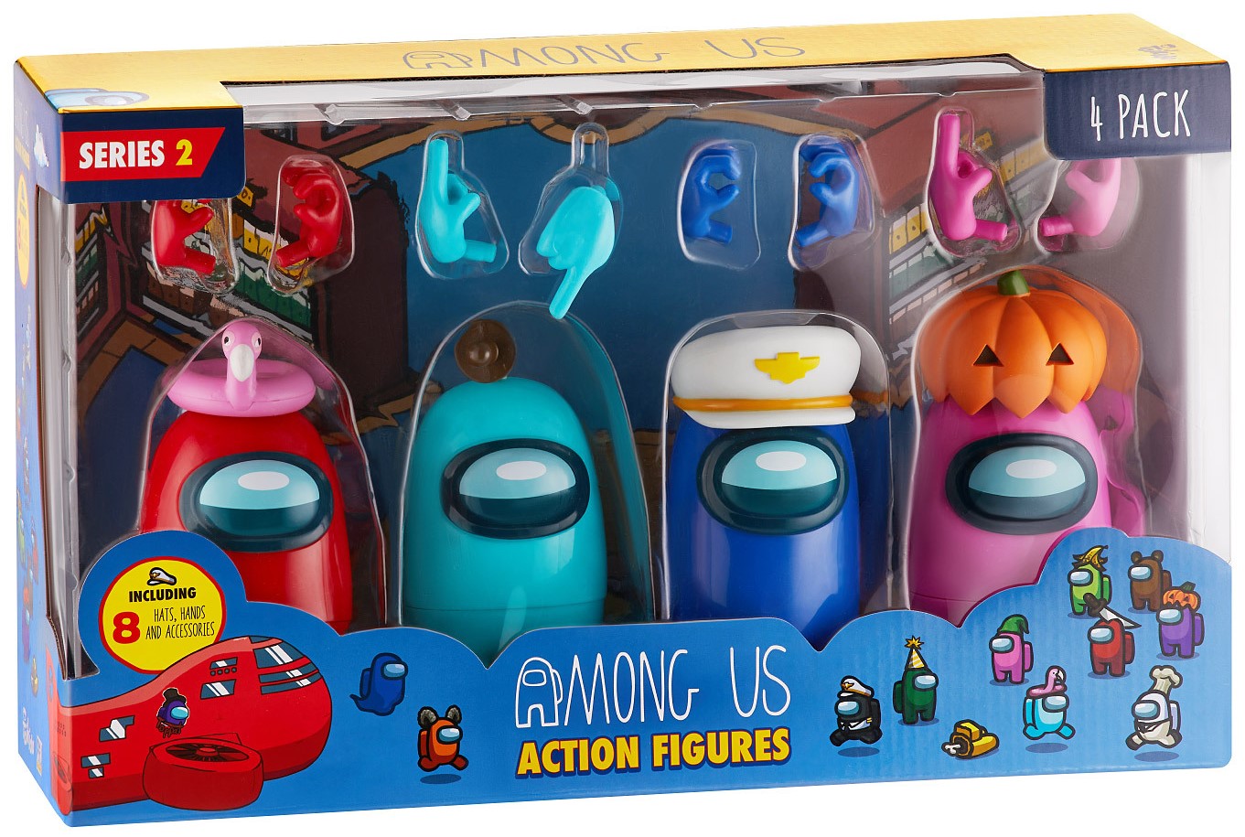 Set figurine de acțiune P.M.I. Games: Among Us - Crewmates (8 hats and accessories) (Series 2), 4 buc., sortiment